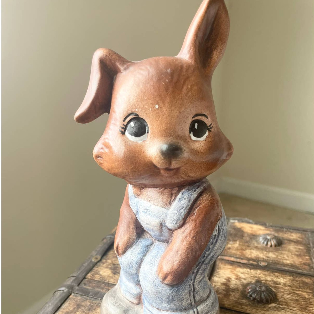 Vintage Brown Bunny in Overalls Bust I Made in 1984 Artist Engraved